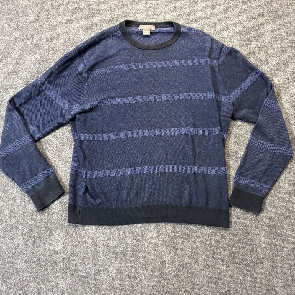 Daniel Cremieux Mens L Supima Cotton Blue Stripe Crewneck Pullover Sweater